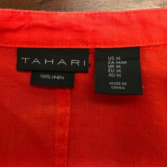 TAHARI Bright red V-neck linen jacket open front size M - Picture 4 of 11